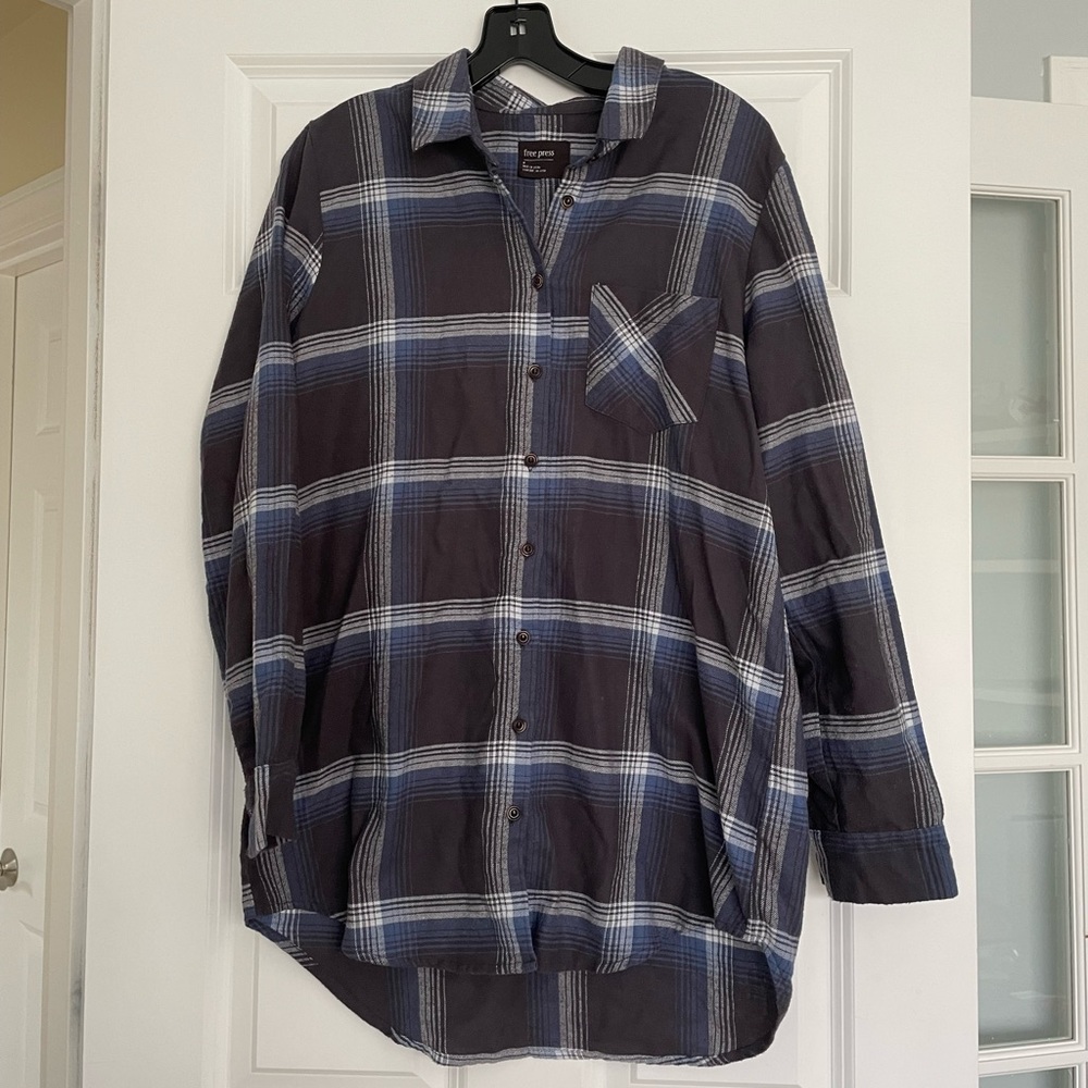Free Press Blue Plaid Flannel Long Sleeve Top